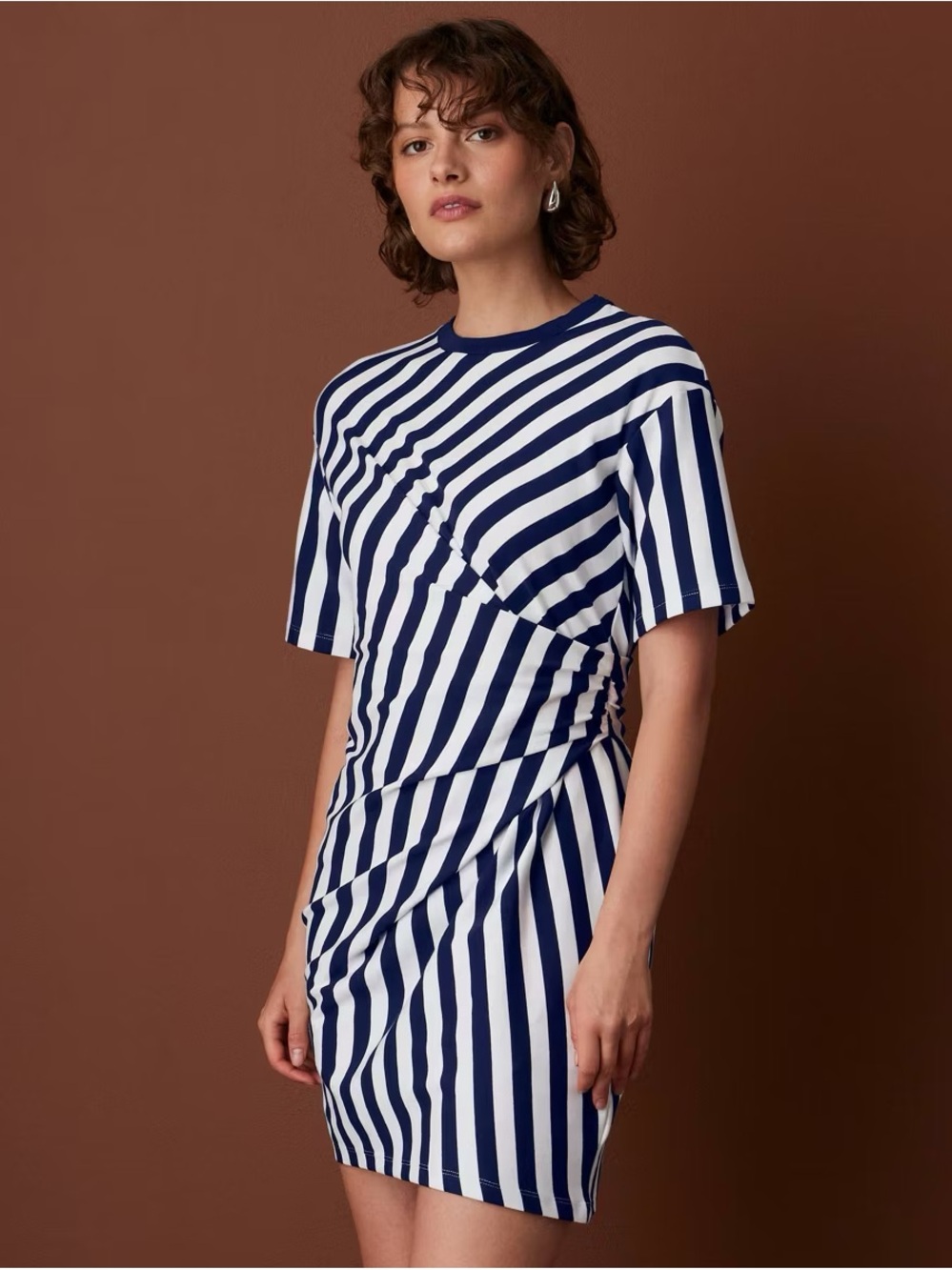 Rosie Assoulin x Target Women's Short Sleeve Striped Jersey Wrap Mini Dress Navy